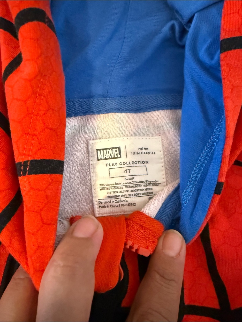 Little Sleepies x Marvel Red and Blue Spider-Man Kids Hoodie Jacket - Picture 4 of 4
